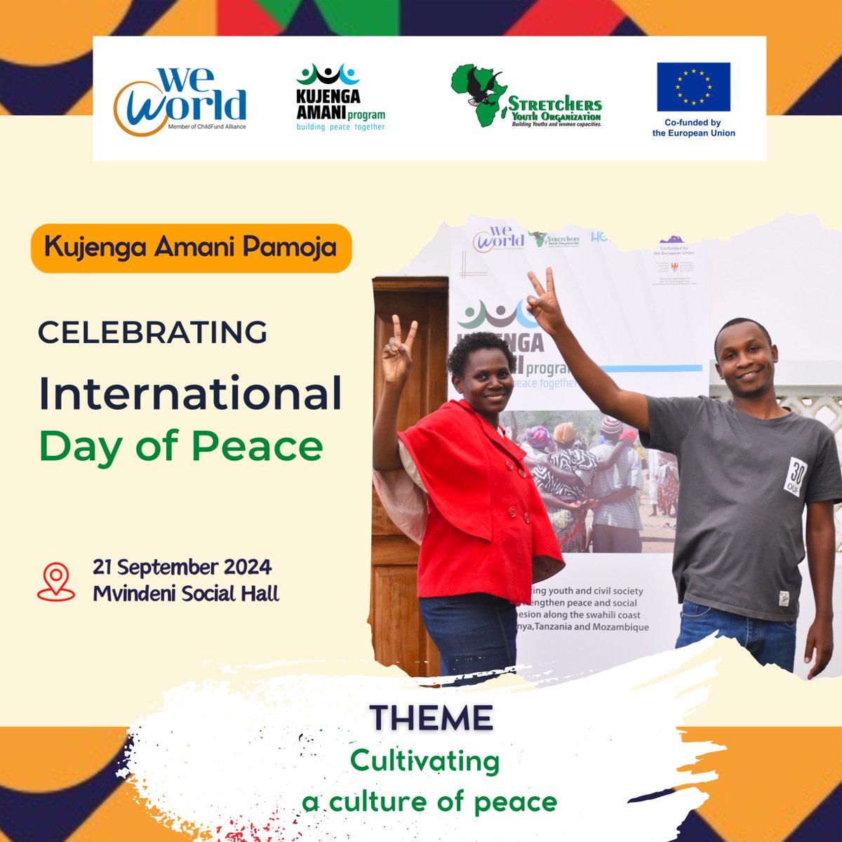 This Saturday 21st Sept. 2024 , we will be at Mvindeni Social Hall-Ukunda, celebrating  International Peace Day. 
Join us, alongside numerous experts, as we share insights on peace-how to build it, protect it, and sustain it. Don’t miss out-peace starts with you and me.