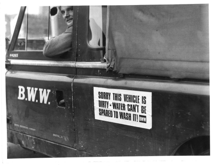 #ThrowbackThursday

We love this fab old picture of a Bristol Water Inspector driving his unwashed van to help #SaveWater

If you want to save water and give the car a wash, why not re-use your bath water or collect rainwater in a water butt or even some buckets in the garden?🌧️