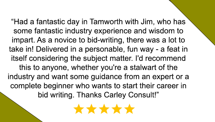 Fantastic feedback on our previous #bidwritingworkshop. Our next session will be in London and places are limited. Find out more &amp; secure your ticket 👉 bit.ly/3xSByKT #bidwriting #carleyconsult