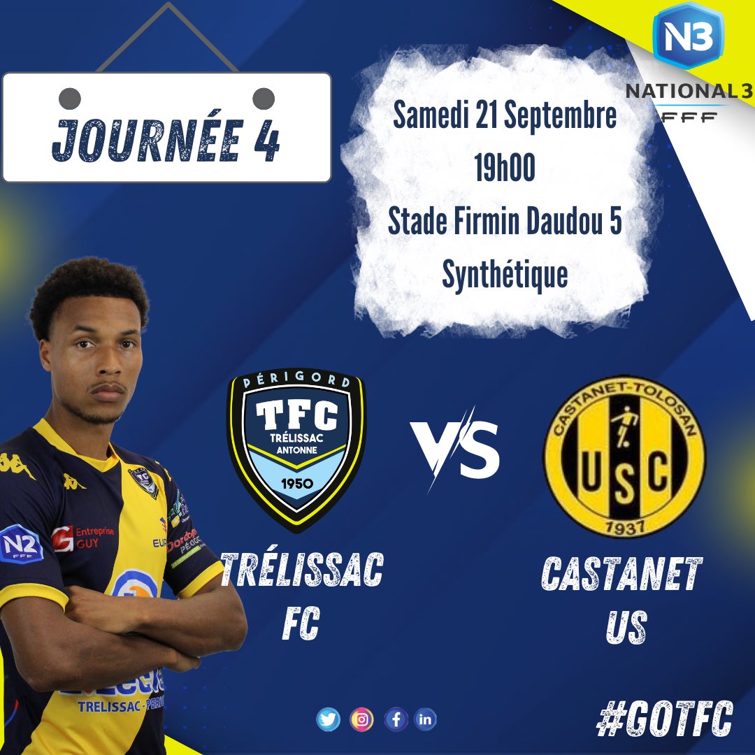 [National 3]

Nous vous donnons rdv samedi sur le synthétique à trelissac pour venir encourager notre équipe pour cette 4eme journée de N3 face à Castanet US

#GoTFC