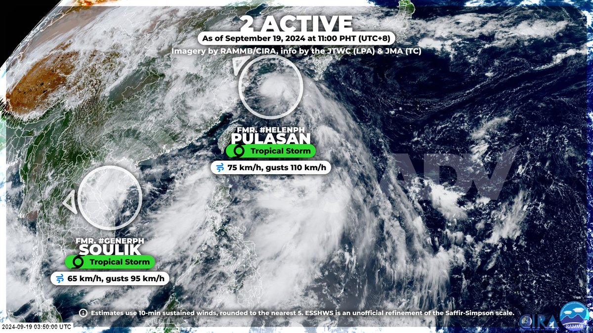 wederyweens's tweet photo. - #Soulik (fmr. #GenerPH) has now intensified into a tropical storm and is about to make landfall over Central Vietnam
- Tropical storm #Pulasan (fmr. #HelenPH) approaches Shanghai, China after passing over the Okinawa Islands of Japan https://t.co/qhyLl3yqUD