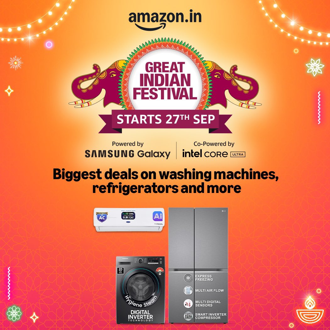 amazonIN's tweet photo. Enjoy up to 75% off on home appliances. Discover unbeatable deals on refrigerators, washing machines, ACs, microwaves, chimneys, and more. Hurry, big savings await!
#LargeAppliance #FestivalSavings #Refrigerators #WashingMachines #AC #Microwave #Chimney https://t.co/eXuX5OWPe1