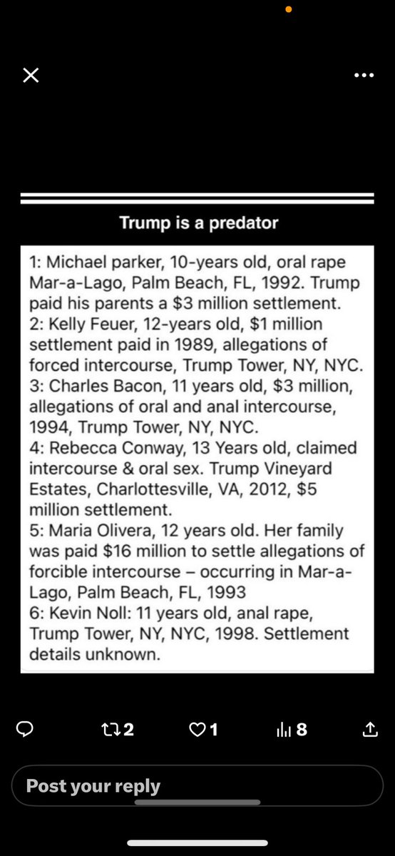 JoanGoin12's tweet photo. @CalltoActivism Trump is a Predator sex Trafficking Children Rapist woman aren’t his only Victims. https://t.co/eWP2kFc10X