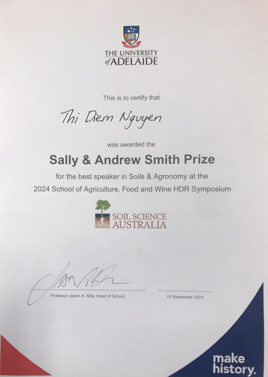Diem Nguyen (@diemnguyen4282) on Twitter photo I’ve researched AM fungi since 2017 with my supervisor <a href="/myco_research/">Dr Stephanie Watts-Fawkes</a> and now I'm honoured to receive the 2024 Sally & Andrew Smith Award for Best Speaker in Soils & Agronomy, granting me membership in Soil Science Australia. I’ve researched AM fungi since 2017 with my supervisor <a href="/myco_research/">Dr Stephanie Watts-Fawkes</a> and now I'm honoured to receive the 2024 Sally & Andrew Smith Award for Best Speaker in Soils & Agronomy, granting me membership in Soil Science Australia.