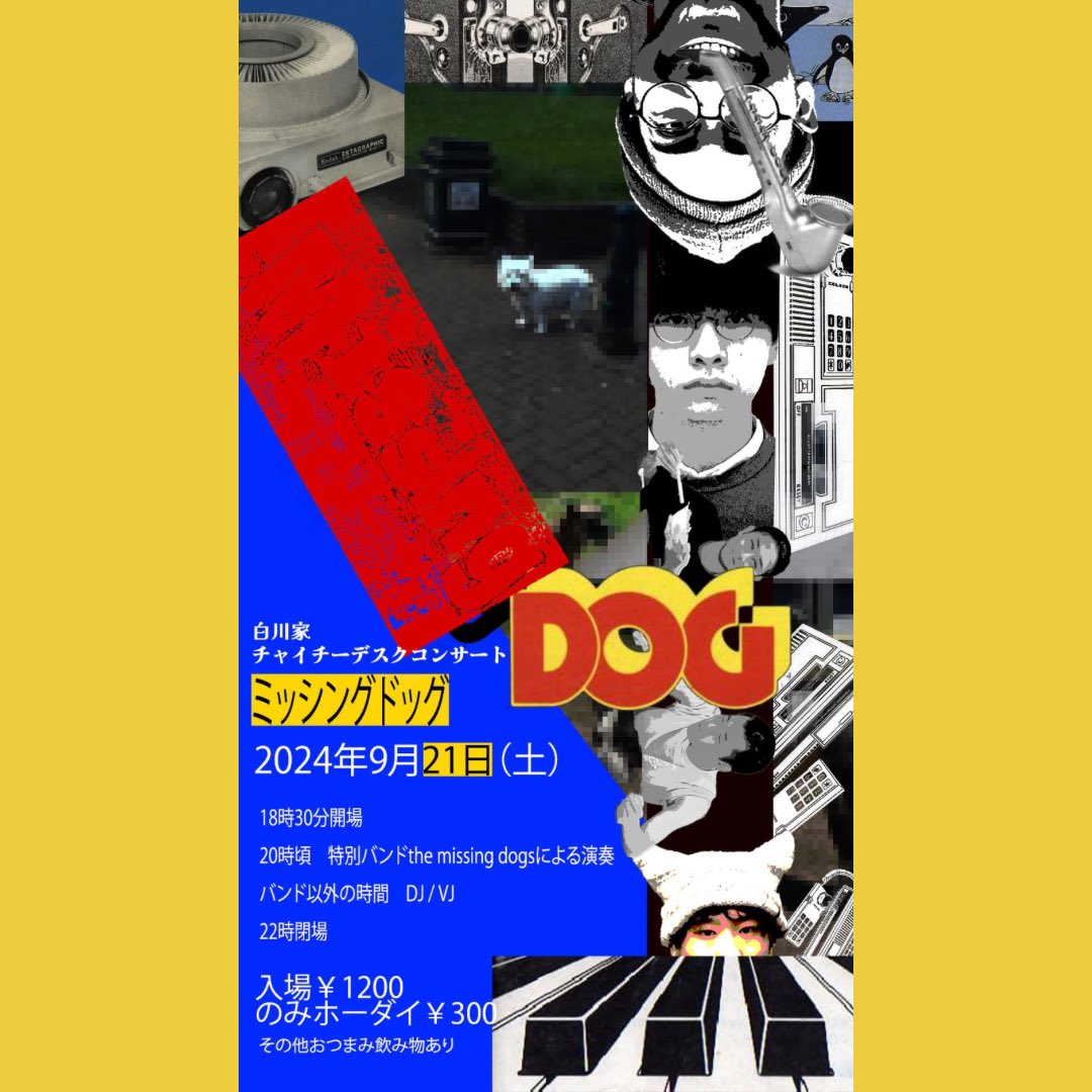 KeisukeFujii2's tweet photo. 明後日9/21土曜日
白川家でイベントやります〜

白川家チャイチーデスクコンサート
【ミッシングドッグ】
18:30開場　22:00閉場
❶20:00〜
特別バンドThe Missing Dogs 演奏
❷その他の時間　DJ/VJ

https://t.co/F4sUzvXeq6
↑詳���は公式ラインアカウントから！↑ https://t.co/uDmgegxhMT