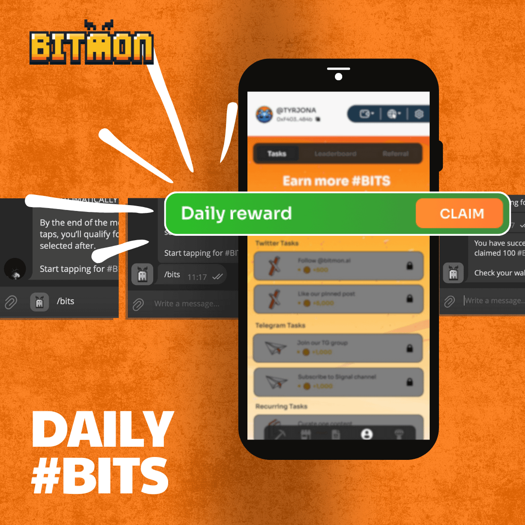 LEVELED UP! ↑

Gone are the days of typing /BITS to collect your daily 100 #BITS.

We've listened, and now it's easier than ever—just one click in our mini-app, and you're done.

Same outcome, now simpler and smoother. 🚀

Claim your daily #BITS today → t.me/bitmonAI