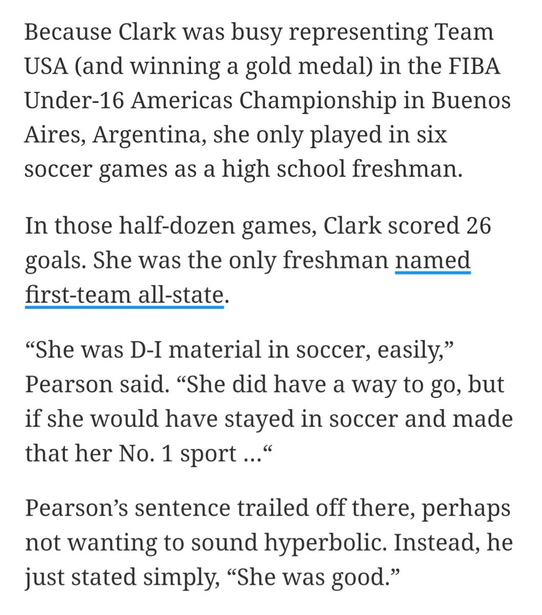 bro caitlin clark only played six football games in highschool as a freshman but still managed to be the only freshman named first-team all-state.

the reason why she played so few games?

she was representing the USA in the u-16 FIBA world cup 😭😭😭😭😭