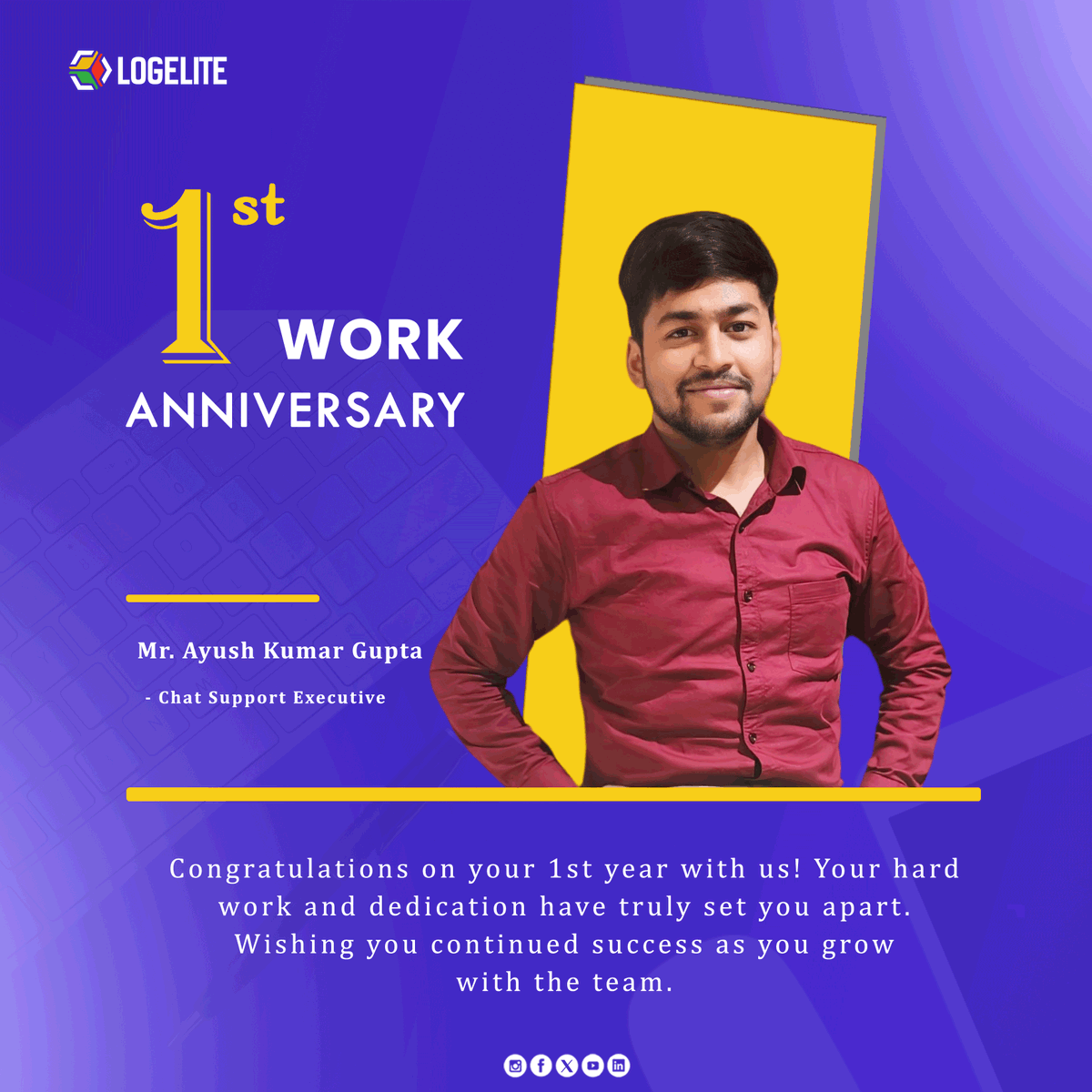 LimitedLogelite's tweet image. Congratulations to 𝐌𝐫. 𝐀𝐲𝐮𝐬𝐡 𝐊𝐮𝐦𝐚𝐫 𝐆𝐮𝐩𝐭𝐚 on completing your 𝟏𝐬𝐭 𝐰𝐨𝐫𝐤 𝐚𝐧𝐧𝐢𝐯𝐞𝐫𝐬𝐚𝐫𝐲 with 𝐋𝐨𝐠𝐞𝐥𝐢𝐭𝐞 𝐏𝐫𝐢𝐯𝐚𝐭𝐞 𝐋𝐢𝐦𝐢𝐭𝐞𝐝! 🎉 

logelite.com
#logelite

#Lucknow #chatsupportexecutive #happyworkanniversary #celebration