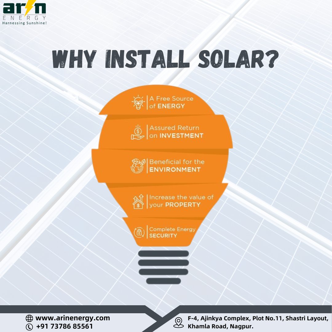 arin_energy's tweet image. Wondering why you should install solar? Here’s why! Solar energy saves you money, reduces your carbon footprint, adds value to your home, the benefits are endless! It’s time to switch to clean, renewable energy and power your future sustainably! 
#installsolar #PMSuryaGhar #solar