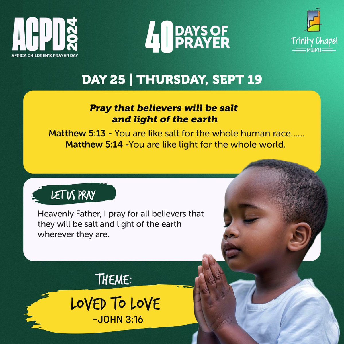TCThika's tweet image. ACPD 2024
Day 25/40
Believers- The Salt and Light of the Earth

#ACPD2024 #impactinglives #GrowingDeepToReachWide #ch_rch_is_different_without_u #Quest