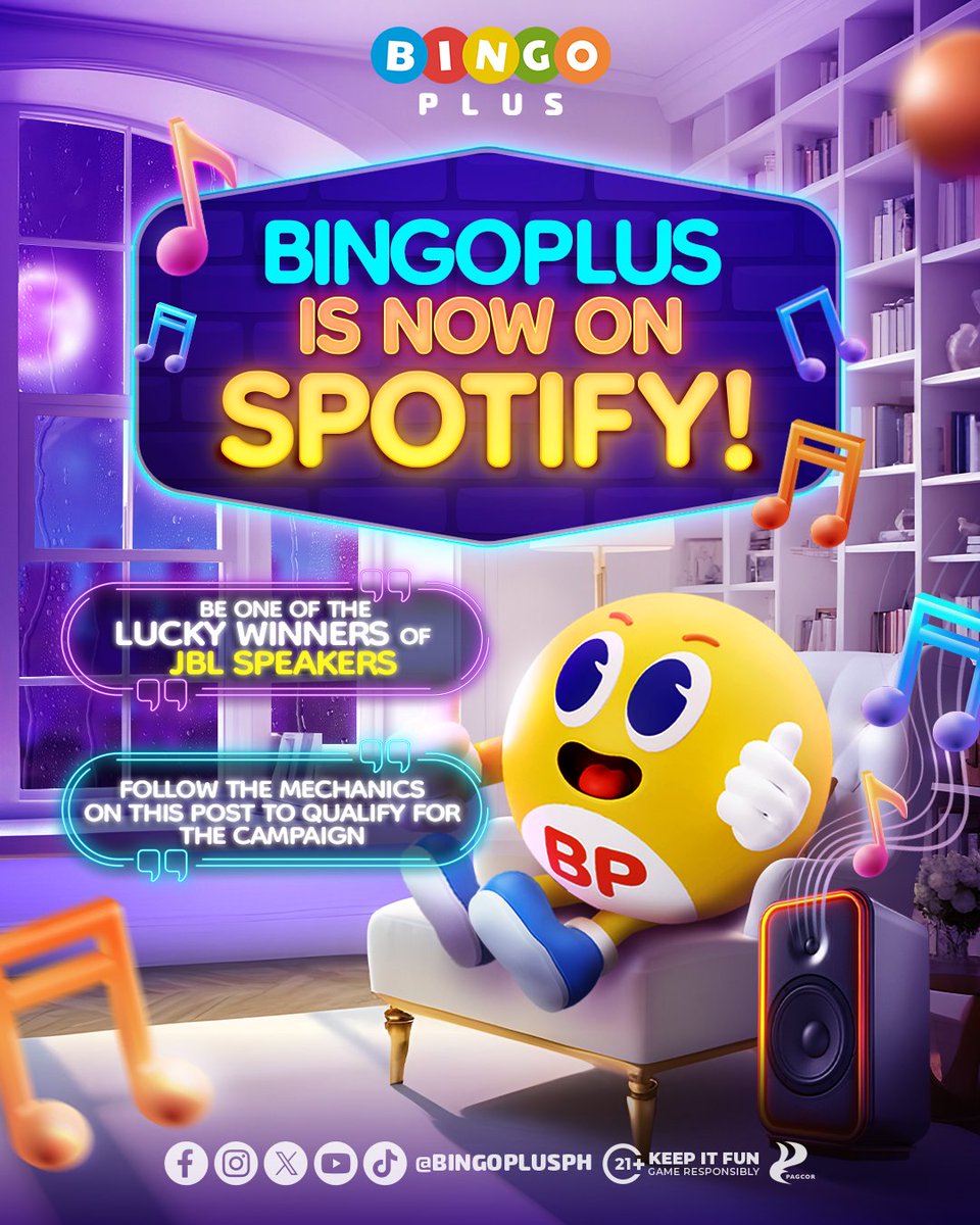 Bingoplusph's tweet photo. Kinig kinig lang sa ating Spotify Account 📻 

FOLLOW THE MECHANICS TO QUALIFY 💜 
1. Go to this link and follow https://t.co/fs962mwfCq
2. QRT this post and include a screenshot na naka follow
3. COMMENT Thank you, BingoPlus on this post

Ang dali lang di ba? Para yan sa tumatagingting na JBL speaker! Follow na ka-BP!

#BingoPlus #BPonSpotify #ThankYouBingoPlus