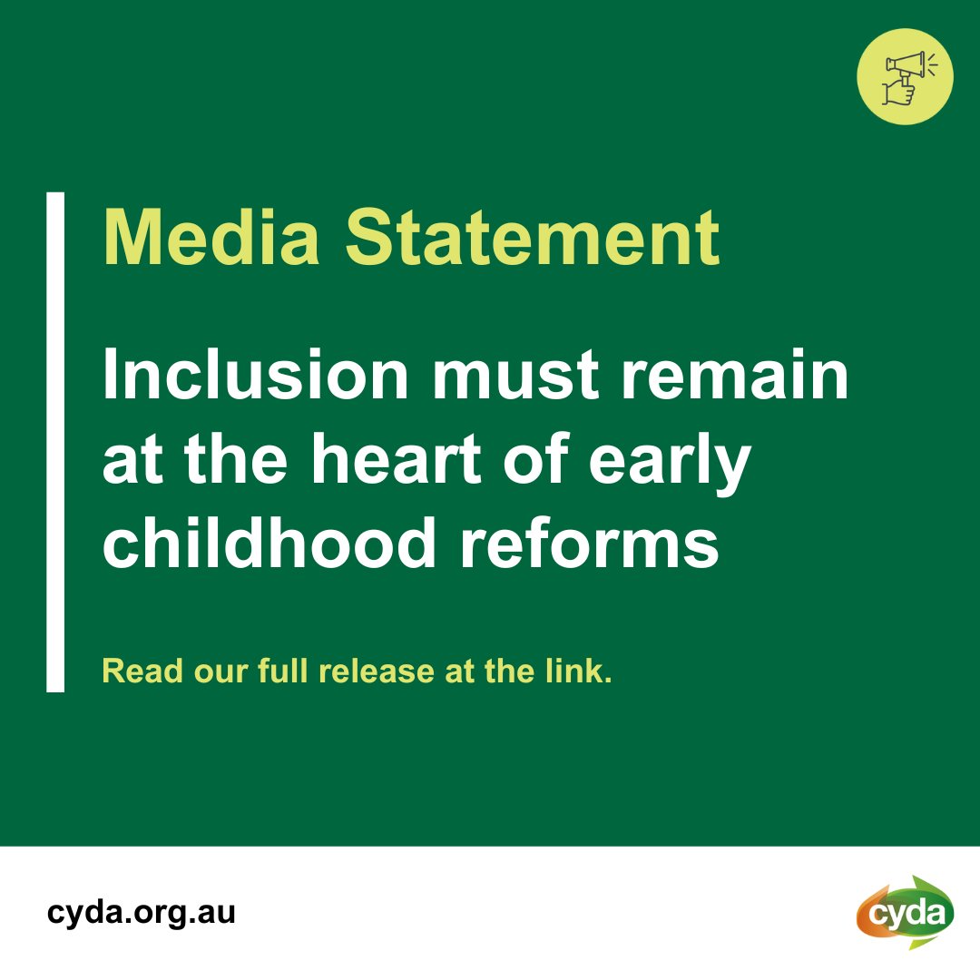 CYDA is pleased to see the Productivity Commission’s report into early childhood education and care echo longstanding calls for stronger inclusion. 

Full statement here: tinyurl.com/caj9rsxp 

#InclusiveEducation #EarlyChildhoodEducationCare <a href="/ozprodcom/">Productivity Commission</a>

[ID in alt text]