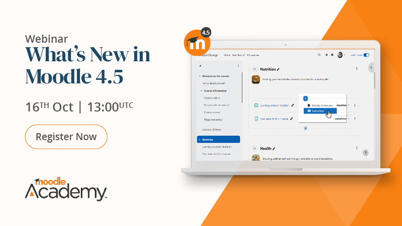 moodle's tweet image. Want to find out what is new in Moodle 4.5?
Join us for a free webinar on Wednesday 16 October, at 13:00 UTC with @MoodleAcademy.
Register here: moodle.me/moodle45webinar
#MoodleLMS #OpenEdTech