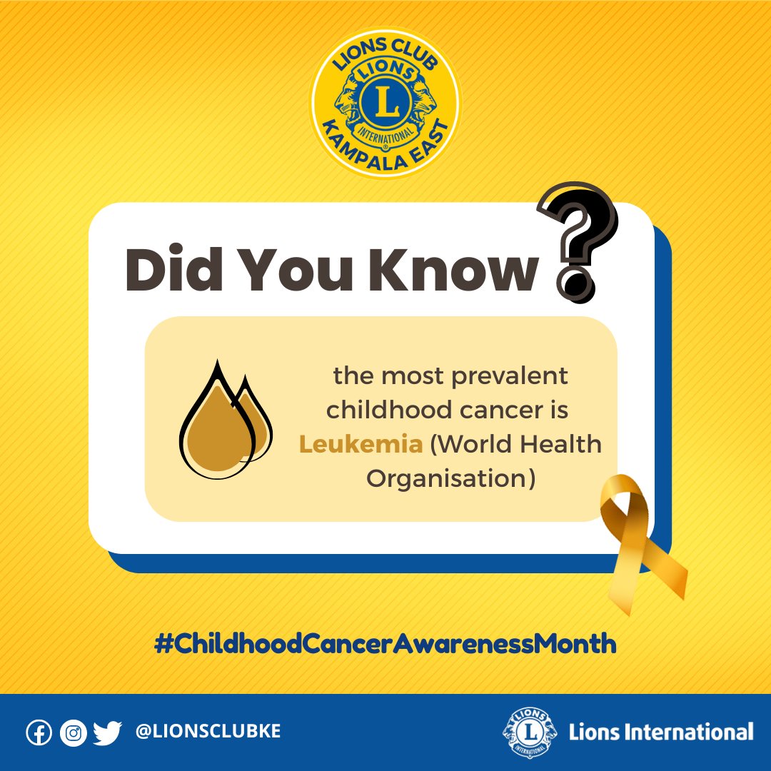 Did you know? Leukemia is the most prevalent childhood cancer, affecting thousands of young lives globally. Let's raise awareness and support the fight against childhood cancer! 🎗️ 

#ChildhoodCancerAwarenessMonth #LionsClubs #ChildhoodCancer #WeServe