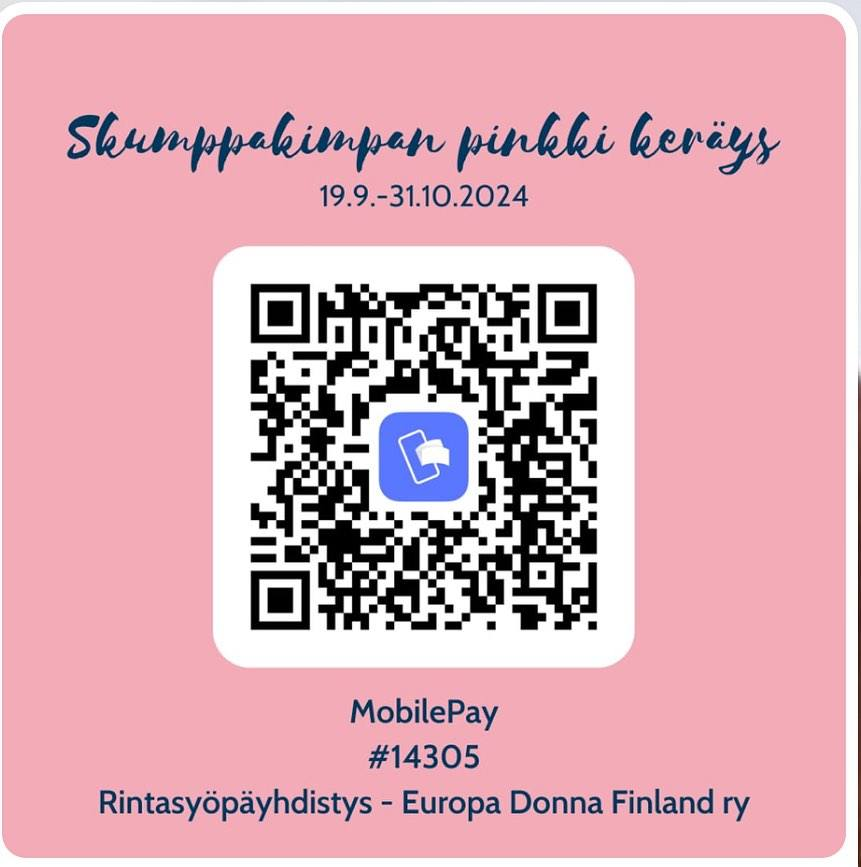 Raviurheileva naisporukka Skumppakimppa keräys Rintasyöpäyhdistys - Europa Donna Finland ry. Osallistu Mobile Payn qr-koodilla tai FI8057800720540199, viestiksi ”Skumppakimppa”. #ravit #toto 
#skumppakimppa #rintasyöpä #pinkkikuukausi #rinnakkain