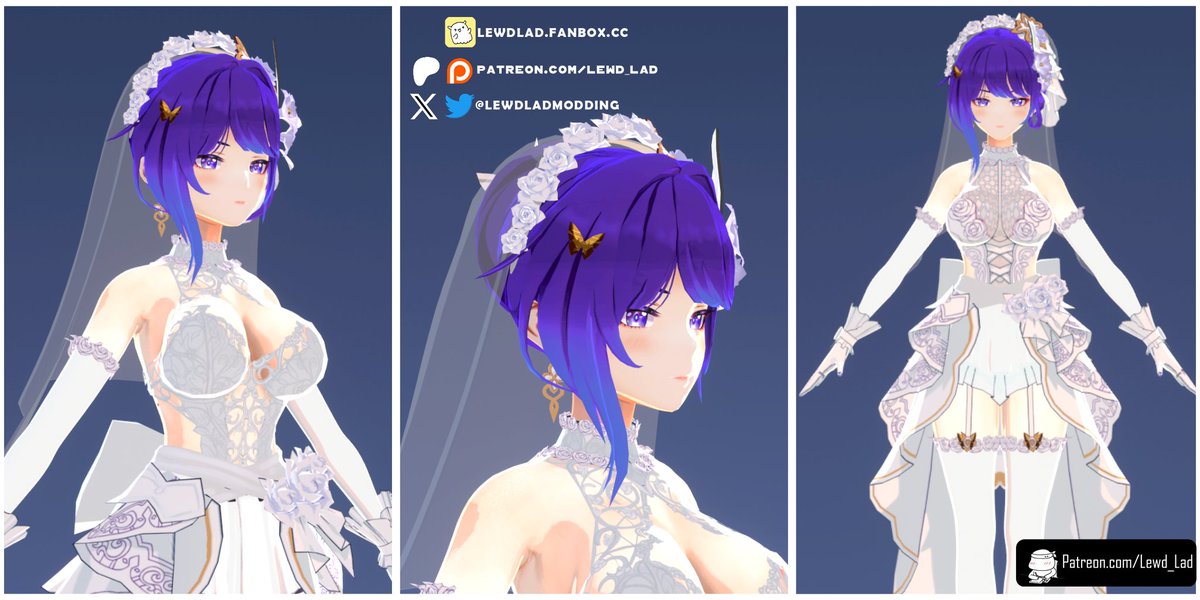 LewdLadModding's tweet image. Some more previews of Bride Raiden! Now with a veil, new accessories and modelling done!
#GenshinImpact #Genshin