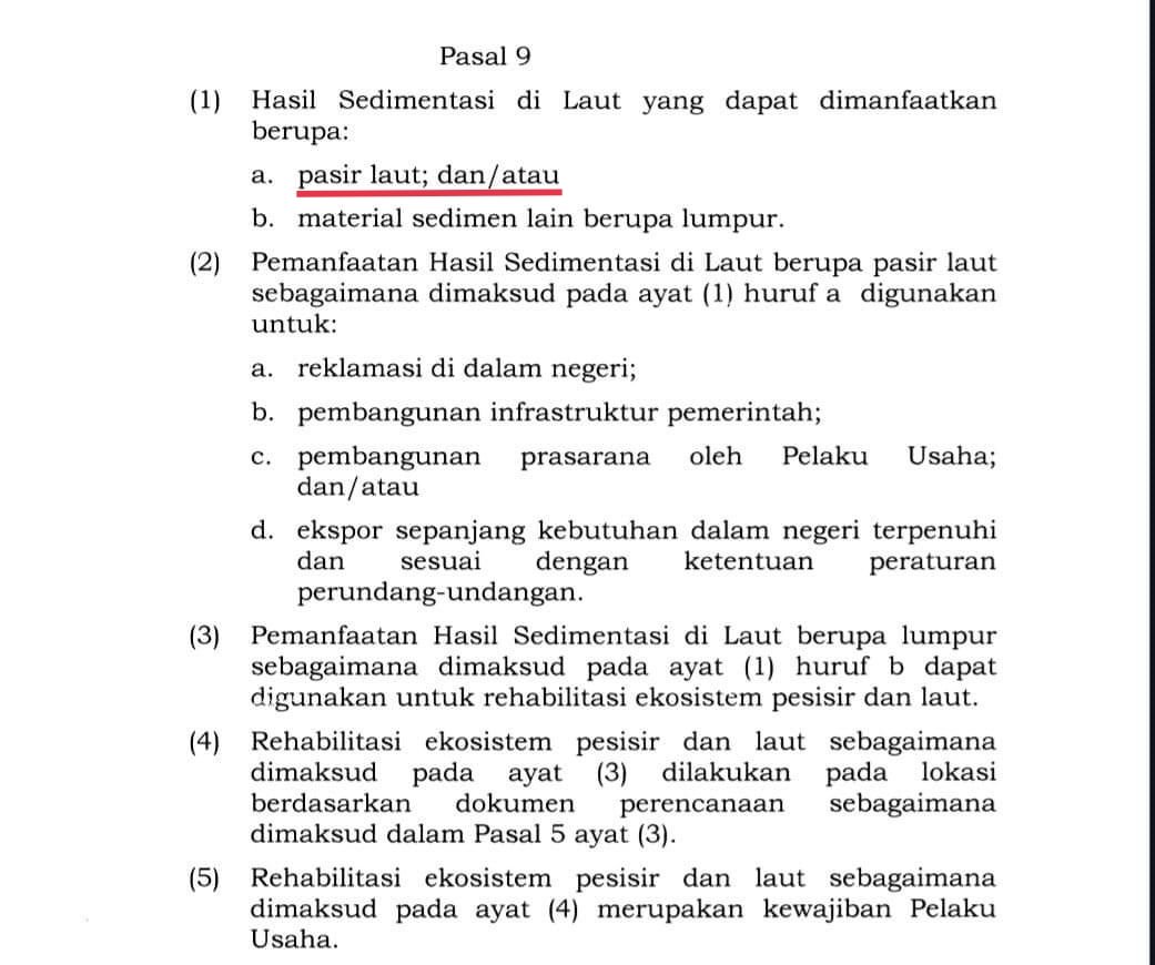 PartaiSocmed's tweet photo. Kami tipe yg lebih percaya aturan tertulis drpd kata2 lisan. Dan aturan tertulisnya menyebutkan pasir laut termasuk kategori sedimen.
Sebaiknya batalkan kebijakan ini karena uang yg dihasilkan tidak sebanding dgn resiko kerusakan alam dan kehilangan teritori Indonesia. https://t.co/JEMoBMPiaZ