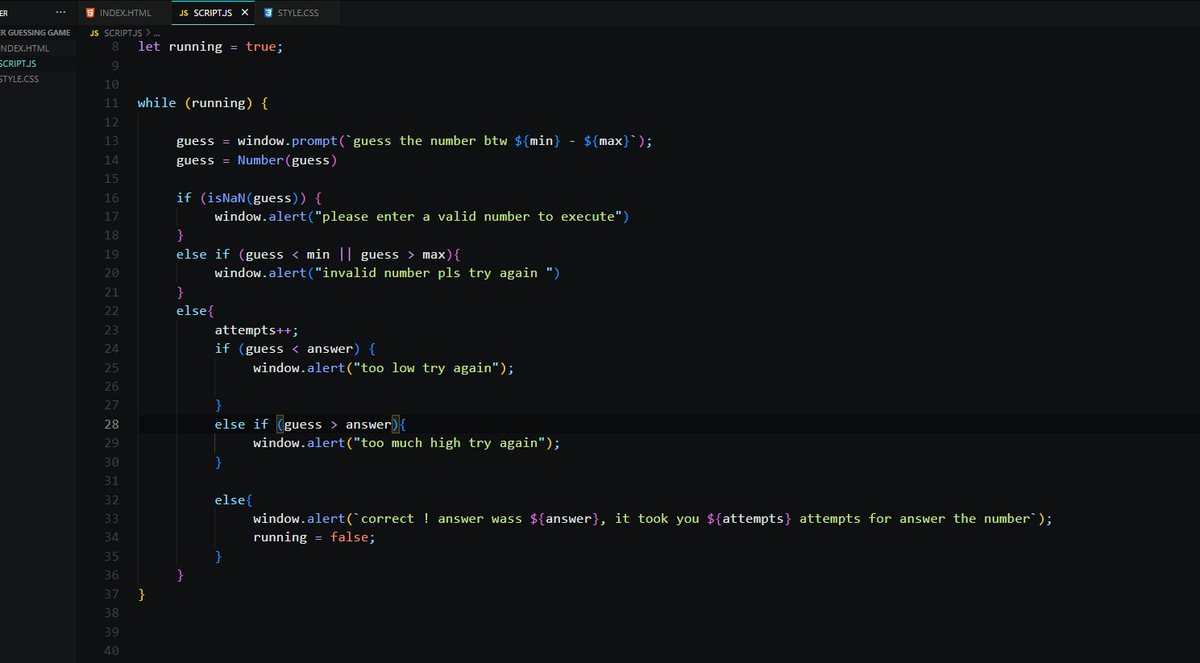 SahilMane_code's tweet image. Hereโs a tweet you could use:
"Just built a number guessing game in JavaScript! ๐ฎ Completed functions with variable scope, throwing it back to my C language days. Feels great to see progress! #CodeLife #JavaScript #CodingJourney"