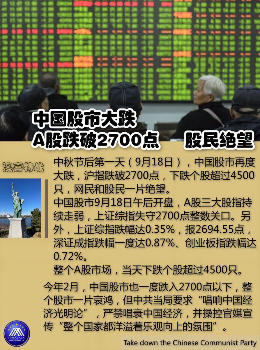中國股市大跌A股跌破2700點股民絕望中共國“餐飲收屍人”收了300 家火鍋店#澳喜特戰