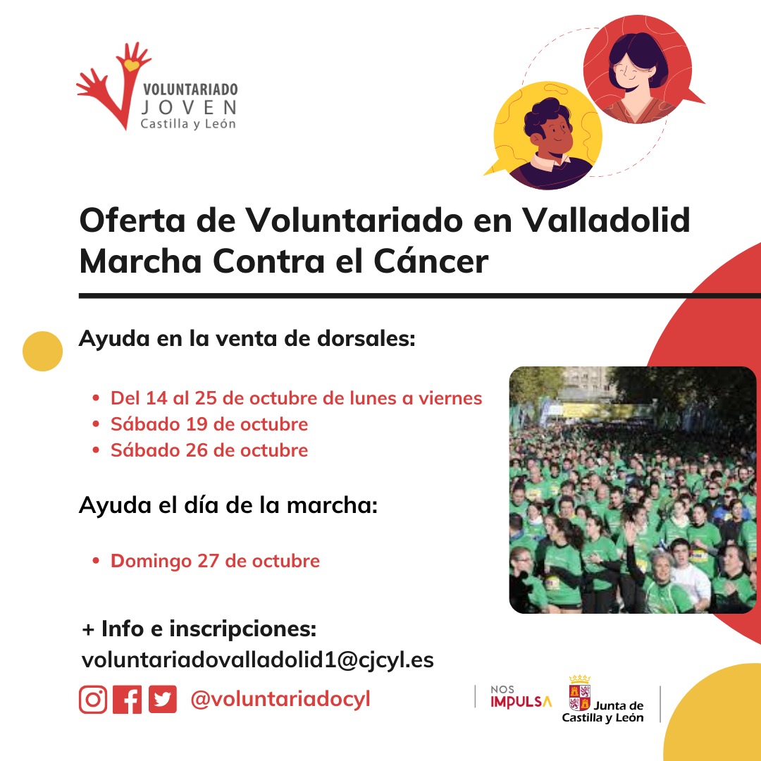voluntariadocyl (@voluntariadocyl) on Twitter photo ¿Quieres ayudar en la lucha contra el cáncer? 💚
Llega a Valladolid la XIII Marcha contra el cáncer y puedes colaborar como voluntario/a en esta actividad.
Apúntate escribiendo a voluntariadovalladolid1<a href="/cjcyl/">Consejo de la Juventud de Castilla y León</a>.es ¡Te esperamos!
<a href="/juventudcyl/">Juventud CYL</a> @cjcyl <a href="/contraelcancer/">HAZTE UNA MAMOGRAFIA</a>.valladolid ¿Quieres ayudar en la lucha contra el cáncer? 💚
Llega a Valladolid la XIII Marcha contra el cáncer y puedes colaborar como voluntario/a en esta actividad.
Apúntate escribiendo a voluntariadovalladolid1<a href="/cjcyl/">Consejo de la Juventud de Castilla y León</a>.es ¡Te esperamos!
<a href="/juventudcyl/">Juventud CYL</a> @cjcyl <a href="/contraelcancer/">HAZTE UNA MAMOGRAFIA</a>.valladolid