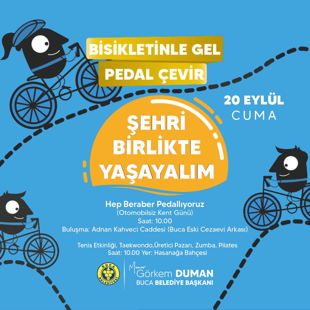 BucaBld's tweet photo. 🚴♂️ Bisikletinle Gel, Pedal Çevir! 🌍
#AvrupaHareketlilikHaftası’nda
otomobilsiz bir gün geçireceğiz! Karbon salınımını azaltmak ve sürdürülebilir ulaşımın önemine dikkat çekmek için hep birlikte pedal çevirelim.
#MobilityWeek #ŞehriBirlikteYaşayalım #SharedPublicSpaces https://t.co/o9afRnx0UC