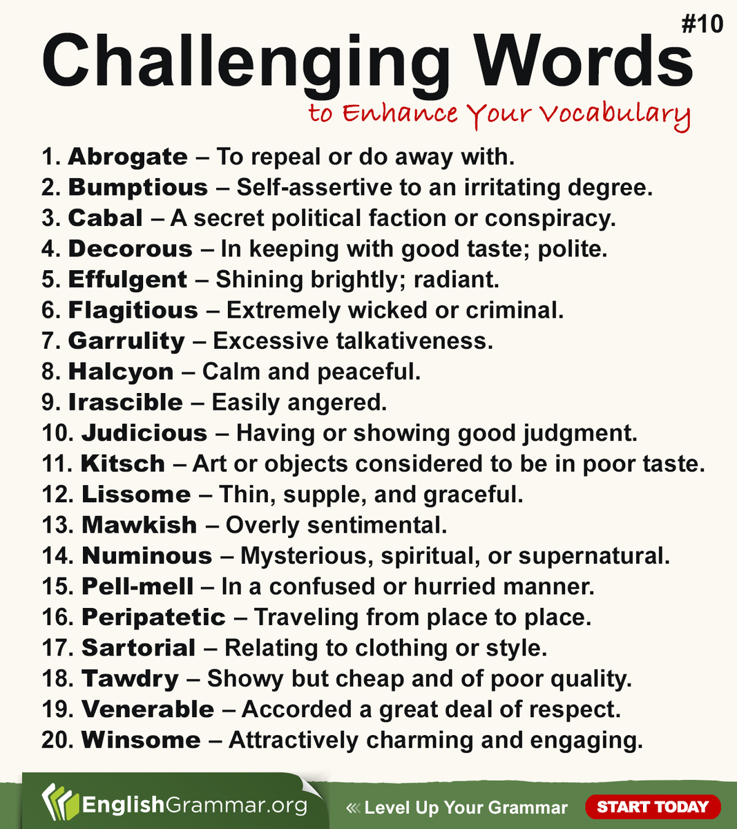 GrammarUpdates's tweet image. Challenging Words #10 #English #vocabulary