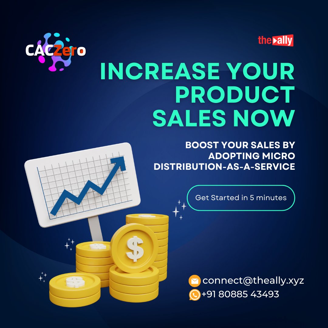 CACZero (@theallyindia) on Twitter photo INCREASE YOUR
PRODUCT SALES NOW
BOOST YOUR SALES BY ADOPTING MICRO DISTRIBUTION-AS-A-SERVICE
Get Started in 5 minutes
connect@theally.xyz
+91 80885 43493
#CACZero #D2C #EcommerceRevolution #GenuineConnections #NextGenCommerce #LoyaltyAndEarnings INCREASE YOUR
PRODUCT SALES NOW
BOOST YOUR SALES BY ADOPTING MICRO DISTRIBUTION-AS-A-SERVICE
Get Started in 5 minutes
connect@theally.xyz
+91 80885 43493
#CACZero #D2C #EcommerceRevolution #GenuineConnections #NextGenCommerce #LoyaltyAndEarnings