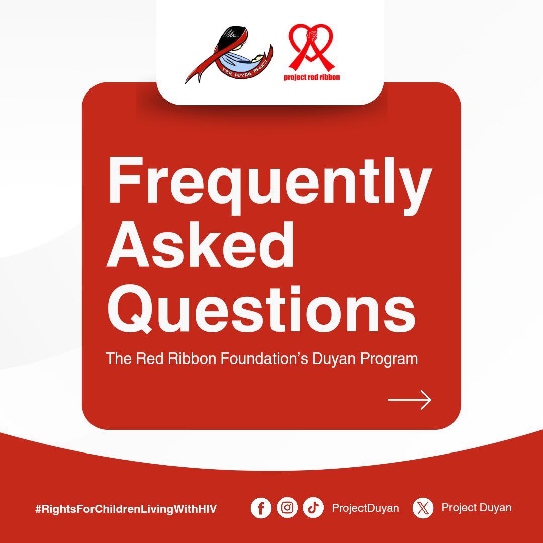 ProjectDuyan's tweet photo. #RightsForChildrenLivingWithHIV
Here are the answers to some frequently asked questions (FAQs) regarding donations for Project Duyan.
#FAQs
#HIV
#ProjectDuyan
#LabanKasamaAngDuyan
#SupportHIVPositiveKids https://t.co/xKHQQFvvjN