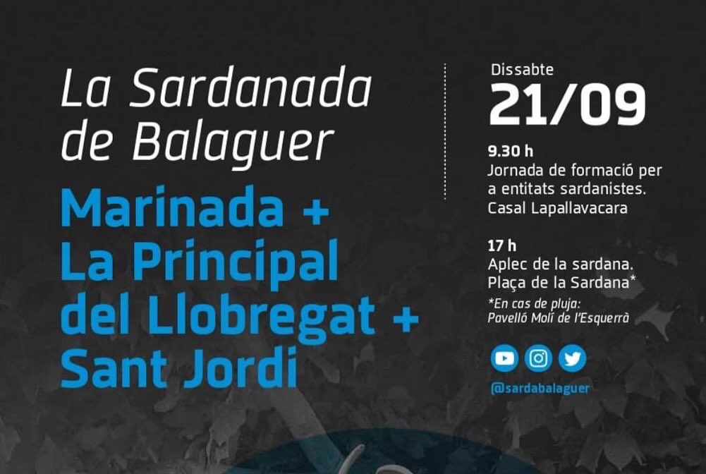 laLlobregat's tweet photo. 🎼Agenda la Llobregat:

🗓 DISSABTE 21 de setembre
📍 Balaguer (plaça de la sardana)
⏰ 17h Aplec

🗓 DIUMENGE 22 de setembre
📍 Barcelona (plaça Sant Jaume)
⏰ 17h Ballada

Ens hi acompanyeu? https://t.co/LId5oDvpzq
