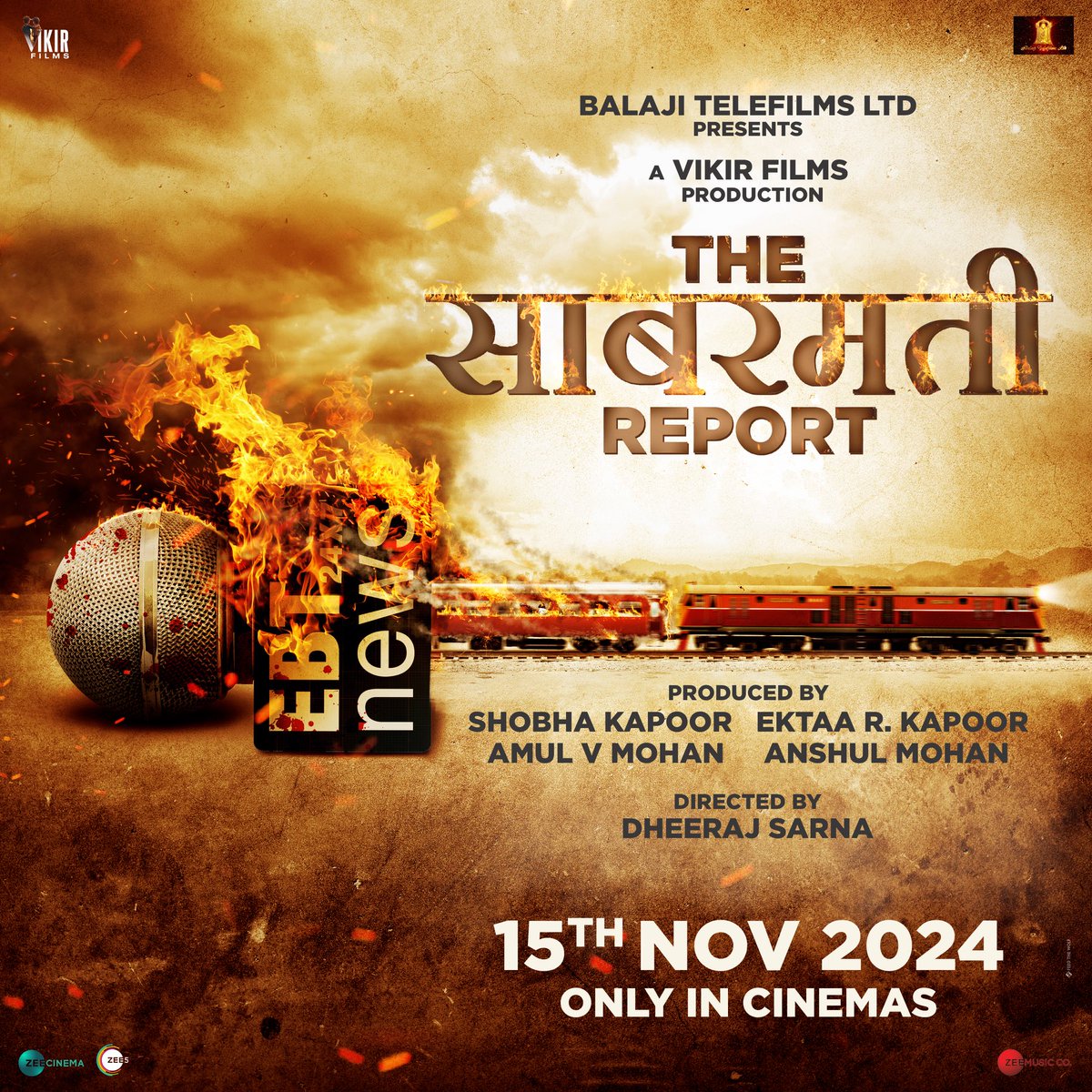 The burning truth will be out on 15th November! Stay Tuned! 

#TheSabarmatiReport only in cinemas! 

#ShobhaKapoor <a href="/EktaaRKapoor/">Ektaa R Kapoor</a> <a href="/amul_mohan/">Amul V Mohan</a> <a href="/anshulmohan/">Anshul Vikas Mohan</a>
<a href="/VikrantMassey/">Vikrant Massey</a> #RaashiiKhanna #RidhiDogra <a href="/balajimotionpic/">BalajiMotionPictures</a> @VikirFilms #JanviGill #ShreyJhawar <a href="/ZeeMusicCompany/">Zee Music Company</a>