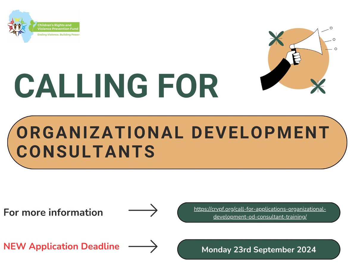 🚀Are You an Organizational Development (OD) Consultant? We’re Looking for You! <a href="/CRVPF1/">Children's Rights and Violence Prevention Fund</a> , in partnership with <a href="/intrac_uk/">INTRAC</a> , is offering a FULLY FUNDED training to strengthen the skills of OD consultants in #Uganda, #Kenya, #Tanzania, &amp; #Ethiopia. More here: crvpf.org/call-for-appli…