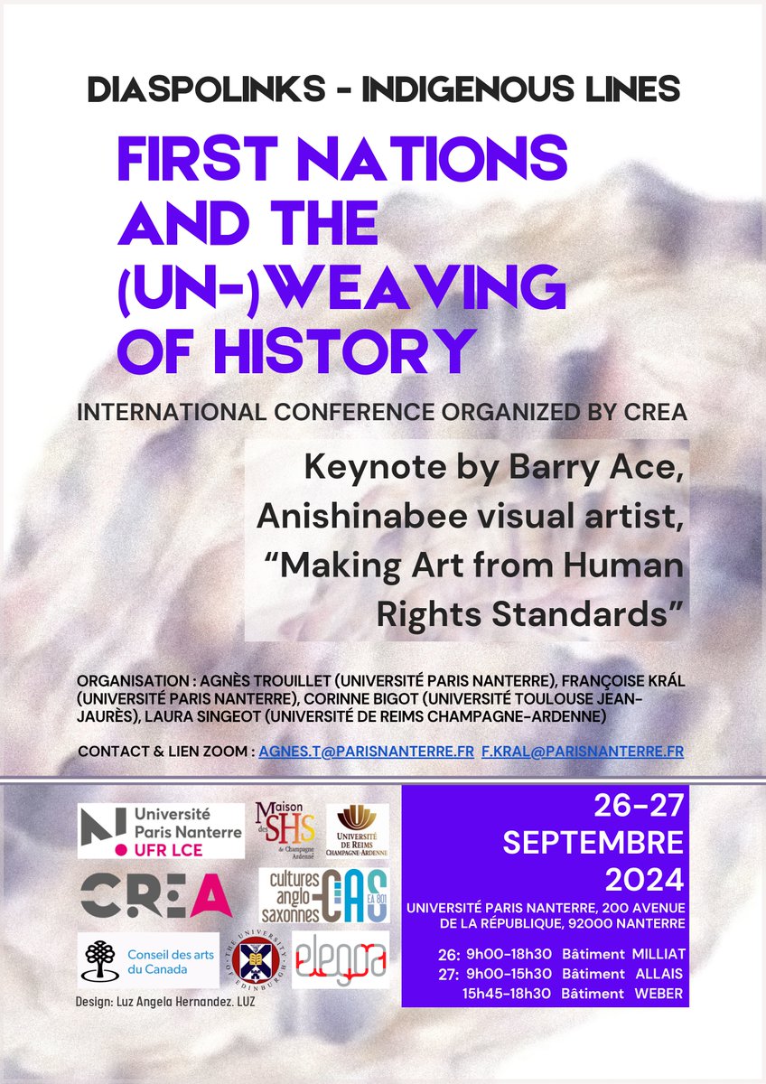 Do not miss the upcoming international conference First Nations and the (Un-)Weaving of History. 
Les 26 et 27 septembre prochains, ne manquez pas le colloque First Nations and the (Un-)Weaving of History.
<a href="/UParisNanterre/">Université Paris Nanterre</a> and online!