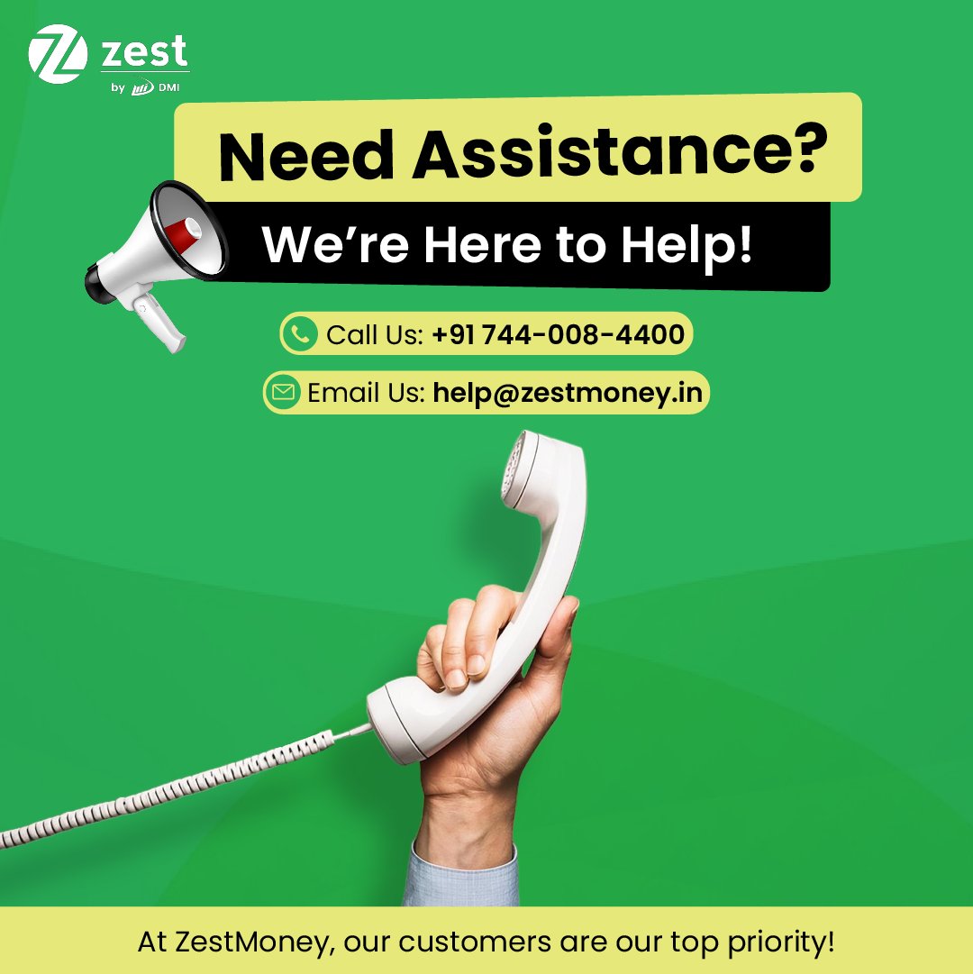 Got a question or a hiccup? We’ve got your back! 🌟

 Whether you're curious about your account, have payment puzzles, or need anything else, our support squad is ready to assist.
📞Ring us up at +91 7440084400, available daily from 10 AM to 7 PM.✨

 #ZestMoney #CustomerFirst