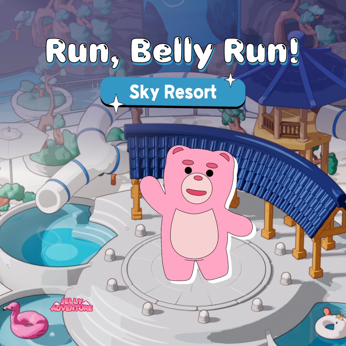 Jelly Adventure Belly Run OPEN🏃🏻‍♂️✨
 
Join the Belly Run at Sky Resort 💎 
The Belly Run event will be unveiled next Tuesday, 9/24 (KST). 🗓
Have fun and stay tuned on Bellygom's Discord! 🎉