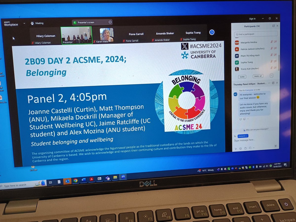hwithonel's tweet image. Final session of #ACSME2024 before Discipline Day - an important panel conversation about how the feeling of belonging improves success and wellbeing for students. @UniCanberra
@ourANU
Thanks also to all our online delegates who have been so engaged throughout - you belong too!