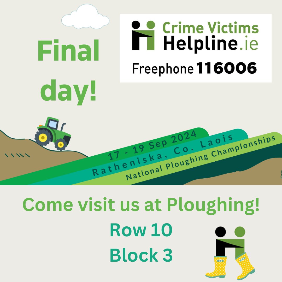 This is the final day to come see us at the National Ploughing Championships. Thank you to everyone who has stopped by the Government of Ireland Supporting Victims of Crime marquee! Row 10, Block 3.  #GovPloughing24 #Ploughing24