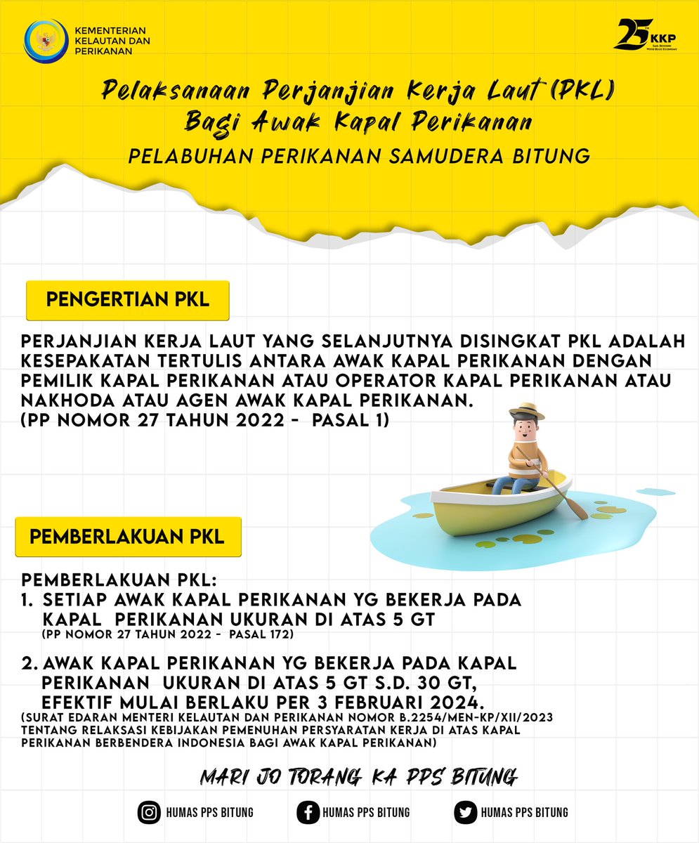 Humas_PpsBitung's tweet photo. #SahabatBahari Perjanjian Kerja Laut (PKL) merupakan kesepakatan tertulis antara AKP dengan pemilik atau operator kapal sebelum pergi melaut, sehingga PKL sangat penting melindungi Awak Kapal Perikanan dan menimalisir risiko kerja. Yuk simak infografis untuk tahu lebih lanjut 😉 https://t.co/6rRSACRWpj