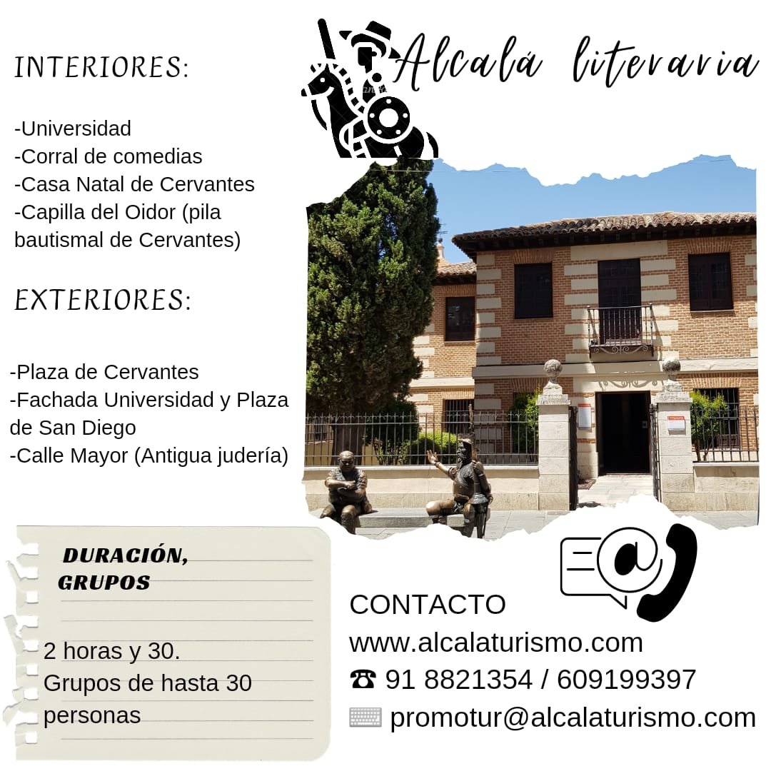 📚 Ruta literaria por Alcalá: de Cervantes a la actualidad. Reserva tu visita guiada y sumérgete en siglos de historia literaria. 

alcalaturismo.com/alcala-literar…