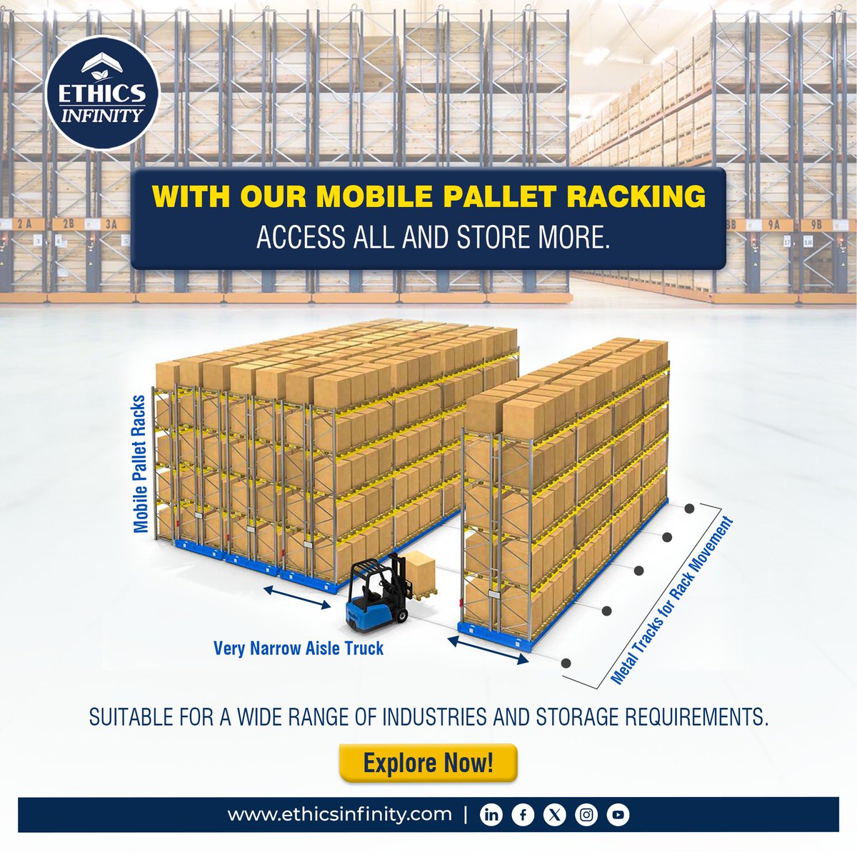 EInfnity's tweet image. Protect your investment and your workforce with robust, safe Mobile Pallet Racking systems. Built to last and designed for safety. 

Contact us to know more- ethicsinfinity.com/contact.

#mobileracking #mobilerackingsystem #mobilerackingsystemsupplier #mobilerackingsystemindia