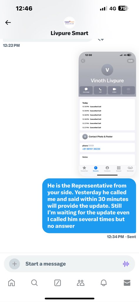 SambathkumarN's tweet photo. @LivpureSmart Please don’t buy Livpure products. Customer support is worst. Since 15 days they are unable to fix tap of my purifier (Just bought before 4 months machine still under warranty). The technician and area representative are not lifting the call. https://t.co/G7F46LNdoi
