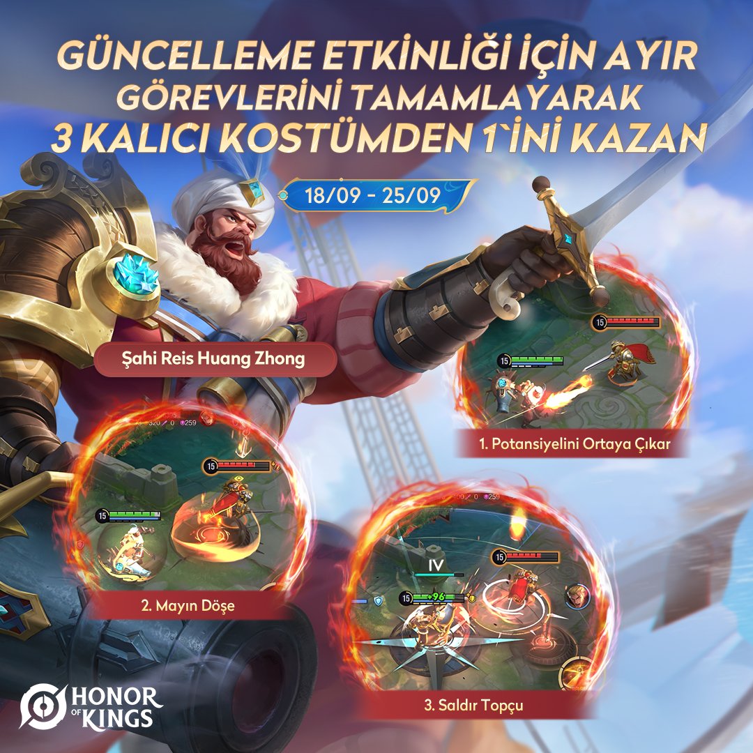 honorofkings_TR's tweet image. 25 Eylül tarihinde S7 sezon güncellemesi başlayacak! 😎

Aşağıdaki 3 kalıcı görünümden 1&apos;ini kazanma şansına sahip olun：
▪️Cengaver Yang Jian
▫️Çöl Kolcusu Liu Bei
▪️Şahi Reis Huang Zhong

#NewVersion #HonorofKings #S7ArchitectsofFate
