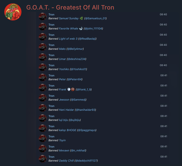 GOATTRX's tweet photo. We have suffered a FUD attack by a rogue admin.

He chose to ban 250 people from the Telegram, for no reason.

They will all be re-added and removed from the blocklist

We will also be more selective of community admins in the future.

We keep building - $GOAT team. https://t.co/Xa8Uxi0qF0