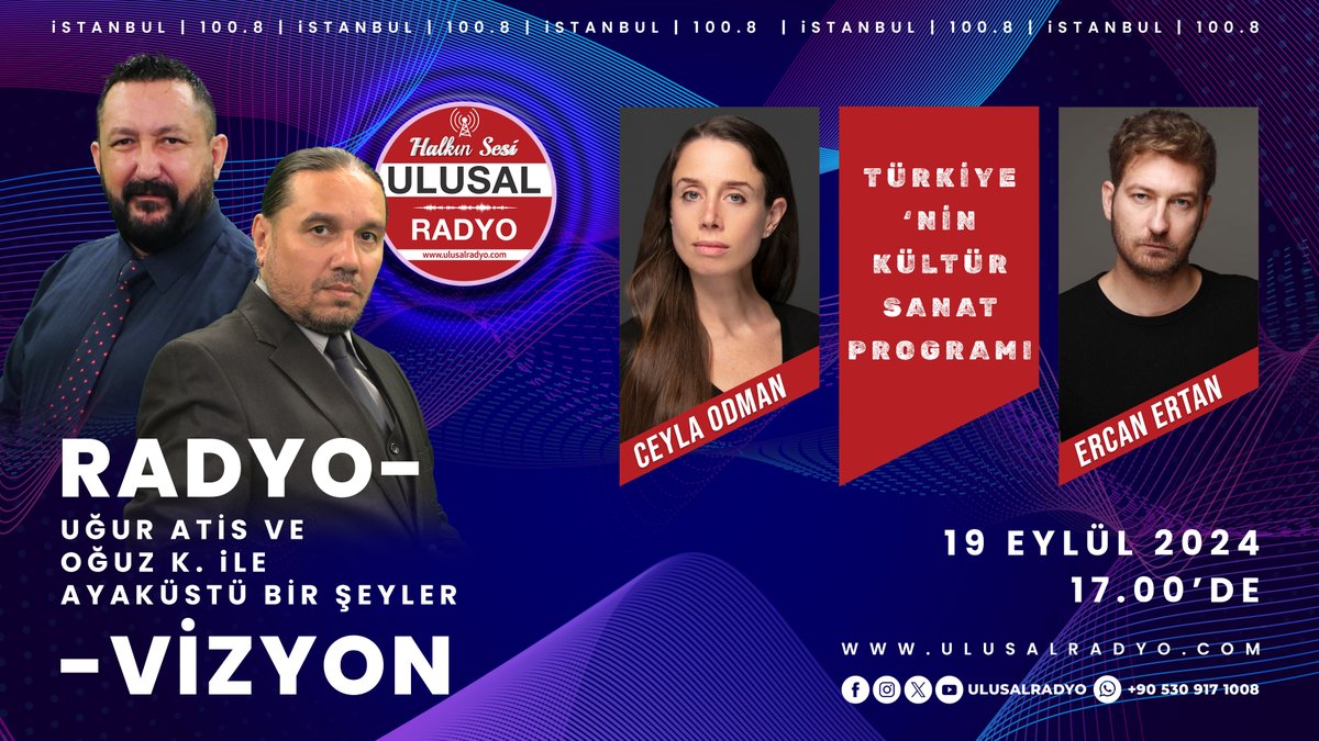 Sanatseverlerin uğrak noktası #AyaküstüBirŞeyler serisinde #Kültür #Sanat #Etkinlik ve projelerinin yanı sıra #Portre modu ile usta isimlerin ağırlandığı
#UğurATİS ve #OğuzK.'nın konukları
#Oyuncu #CeylaODMAN #Oyuncu #ErcanERTAN.

#AyakÜstüBirŞeylerRadyoVizyon #Perşembe 17.00'de