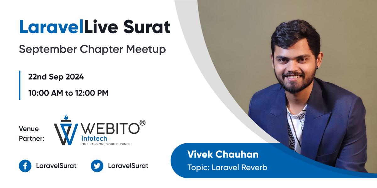 LaravelSurat's tweet image. Hey Artisans! 🙌
📢 Announcing Speaker for #LaravelSurat Sept-24 Chapter.

@wiwek__chauhan will be talking about &quot;Laravel Reverb&quot;.
Join this fantastic session at @InfotechWebito

Book your 🎟️ticket now: bit.ly/LSC-SEPT-24

@LaraconIN @laravelphp
#LaravelSurat #LaravelIN #PHP