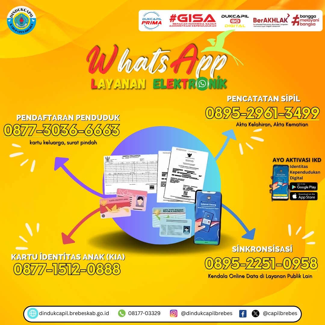 Untuk yg terhalang jarak dan waktu, ayo manfaatkan
Nomor pelayanan aktif di hari dan jam kerja,akan di respon sesuai antrian pesan jadi admin minta tolong jangan spam chat nggih
Untuk Pengajuan yg sudah di fasilitas aplikasi identitas kependudukan digital, dpt melalui aplikasi ya