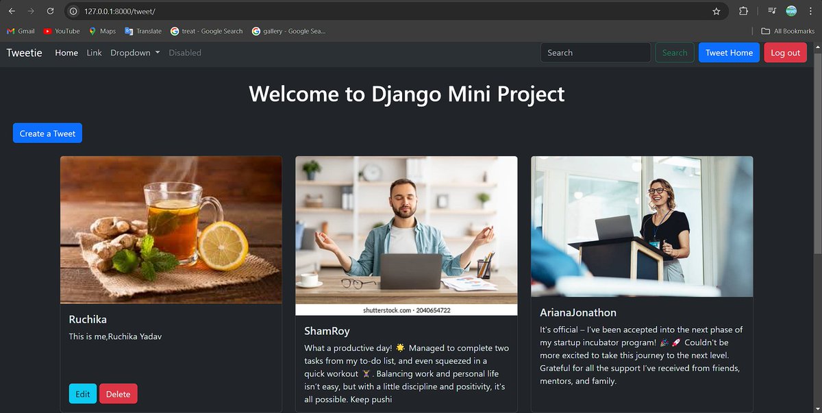 12_Ruchikayadav's tweet image. Day 19-21 of #50DaysOfCode 🚀
Completed a Django mini project with CRUD ops &amp;amp; user auth! 🔒
Users can create, edit, or delete their own tweets, but can&apos;t touch anyone else&apos;s
All thanks to  @Hiteshdotcom sir
Not focusing on the UI part too much or Should I focus on the UI too 🤔💻