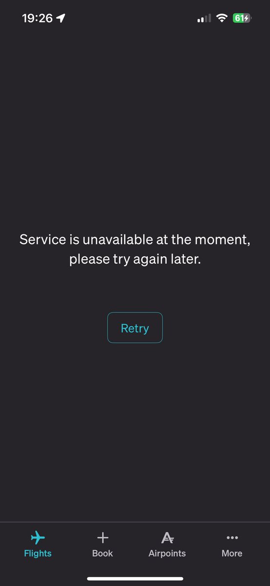 RescueDave's tweet photo. Hi @FlyAirNZ - my book flights have not been avail on app for two days (I even deleted and reinstalled the app). An email to airpoints claims I made three weeks ago has not been answered or rectified. Wait times on the phone are long.  Are you guys alright? https://t.co/iWB4O5y18r