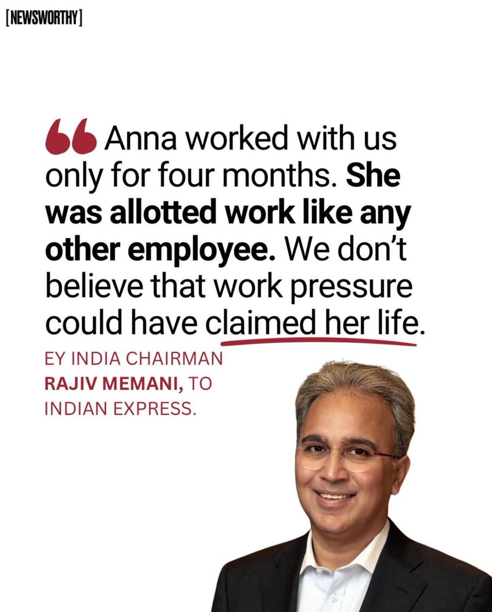 Kanan Bahl (@bahlkanan) on Twitter photo <a href="/equialpha/">CA Devang Maheshwari</a> Investigation to understand if she was subject to extreme work pressure for no reason.
But after this statement, I don't think it is going to happen. People need to understand for themselves before joining EY. <a href="/equialpha/">CA Devang Maheshwari</a> Investigation to understand if she was subject to extreme work pressure for no reason.
But after this statement, I don't think it is going to happen. People need to understand for themselves before joining EY.