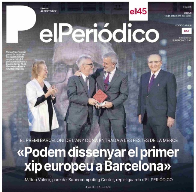 BSC_CNS's tweet photo. 🏅Mateo Valero rep el guardó de "Barceloní de l'any 2024" d' @elperiodico_cat
Valero va destacar que Barcelona aspira a ser un dels centres mundials de fabricació de #xips, amb potencial per crear milers de llocs de treball de qualitat
🫶Bravo, Mateo!
➡https://t.co/nYIKOO4KAq https://t.co/m6DzVQz9yU