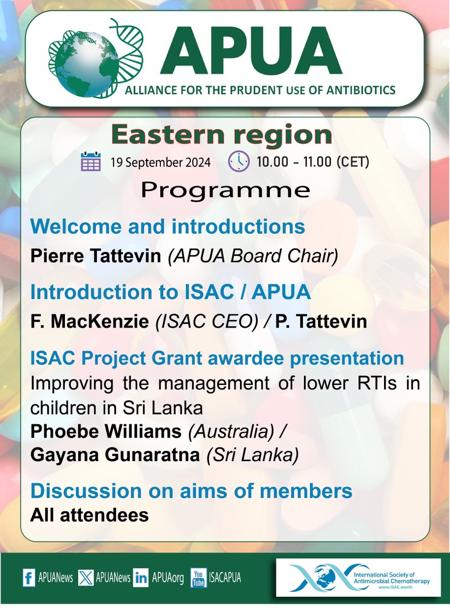 Hope to see many members at today's APUA webinar which starts in just a few minutes.
 It is also open to interested collagues looking to join a network of professionals dedicated to fighting #AntimicrobialResistance tinyurl.com/4tvsy6f2